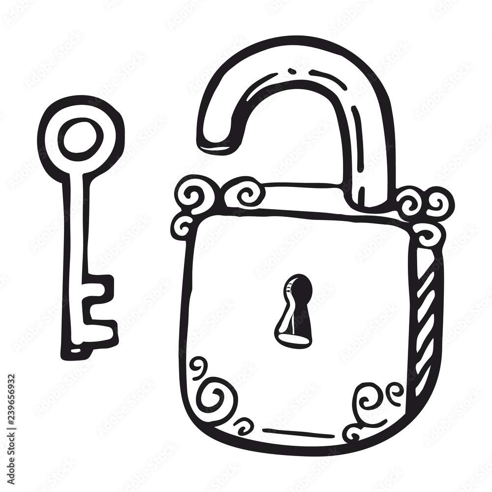 Key and lock are hand drawn icon. Vector illustration in sketch style.  Stock Vector | Adobe Stock