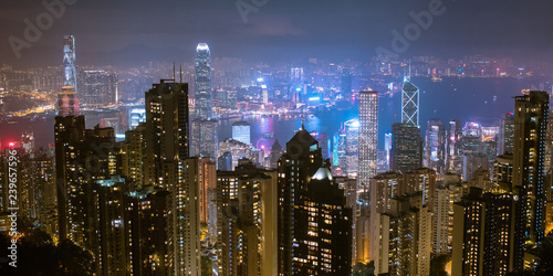 Hong Kong skyline at night from Victoria Peak                                                            