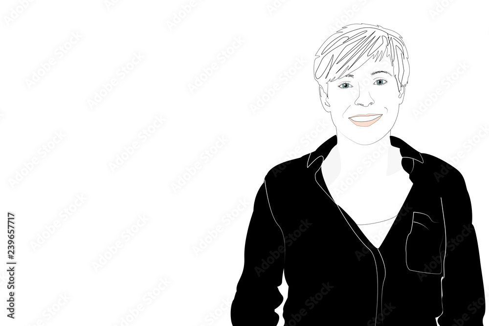 Portrait of woman with short haircut on white Portrait of woman with short haircut on white