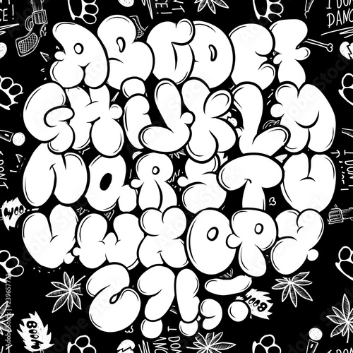Set street type calligraphy design alphabet graffiti style tag letters write marker brush ink or aerosol paint spray.