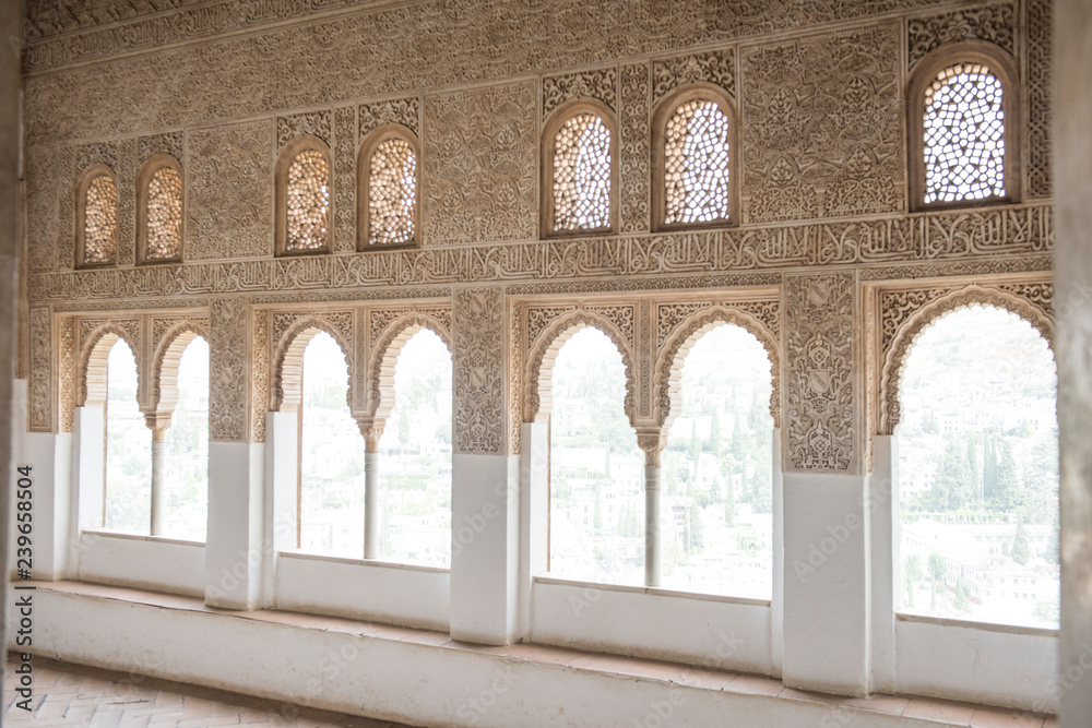 Beautiful architecture of the famous Alhambra Royal Palace. It is one of the most famous historical palaces in Spain and boasts of the finest architectural beauty.