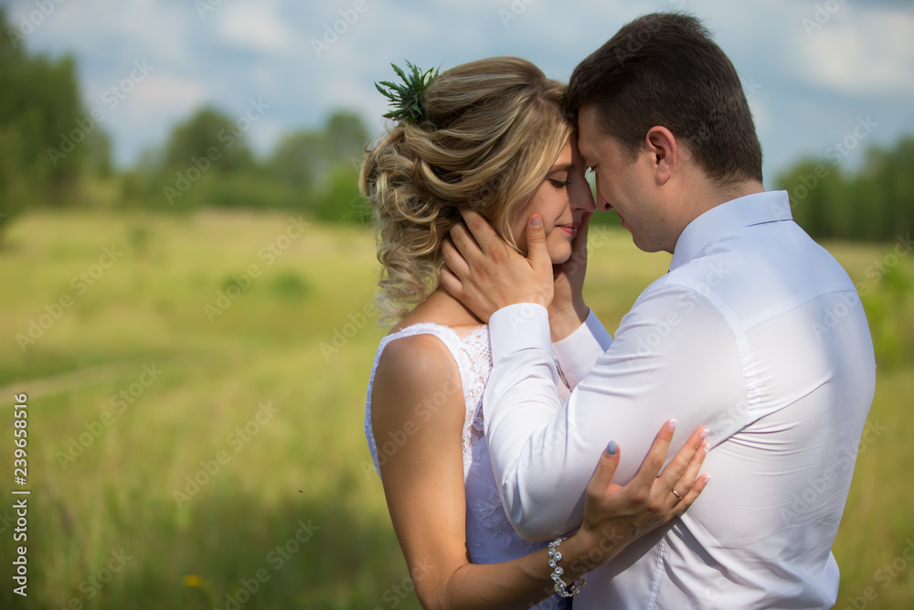 The bride with the groom in the nature gently embrace.Wedding day. The bride before the wedding. Love of man and woman. Lovely couple. Bride and groom. The bride with the groom in the nature gently embrace.Wedding day. The bride before the wedding. Love of man and woman. Lovely couple. Bride and groom.