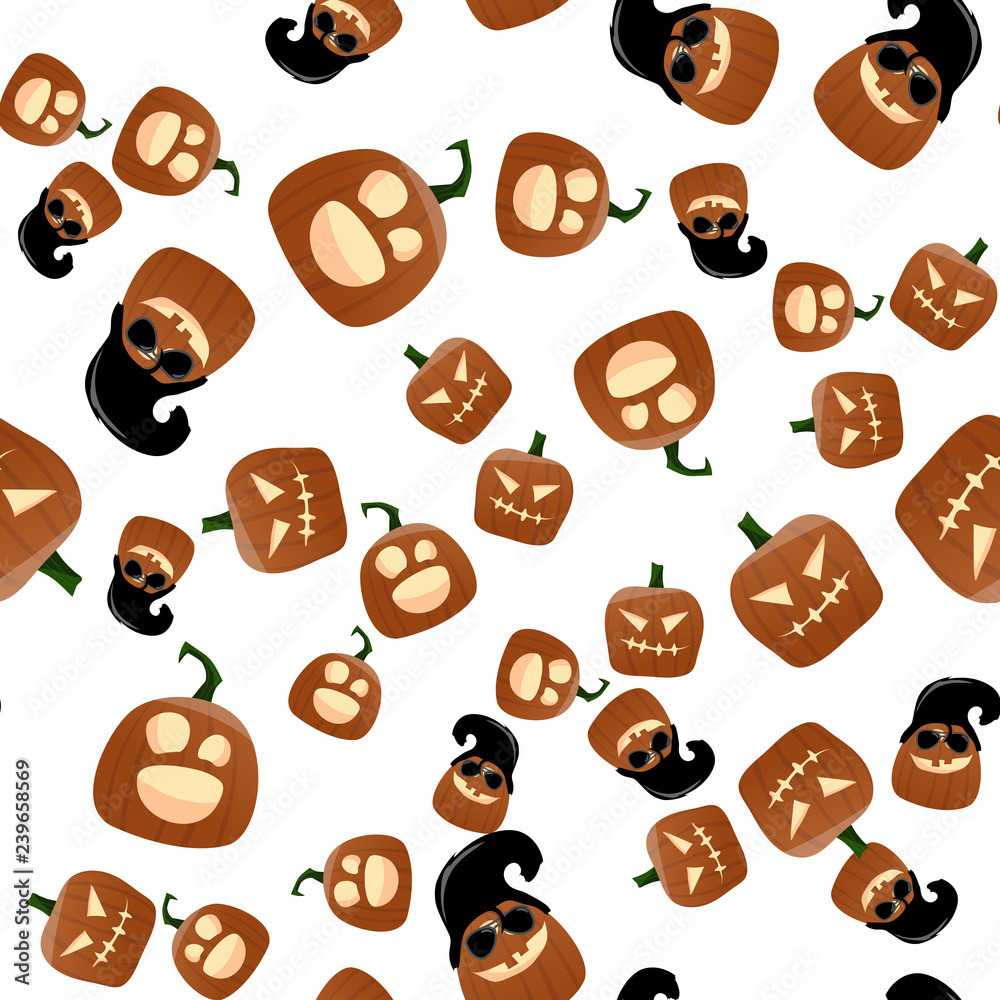 Fototapeta premium Halloween Pumpkin Funny and Cute Seamless Pattern Background. Vector Illustration.
