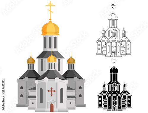 Cartoon holy church of christian religion with cross on top line and shape art