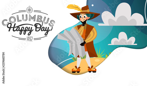 Happy Columbus Day greeting or invitation greeting card lettering text logo design