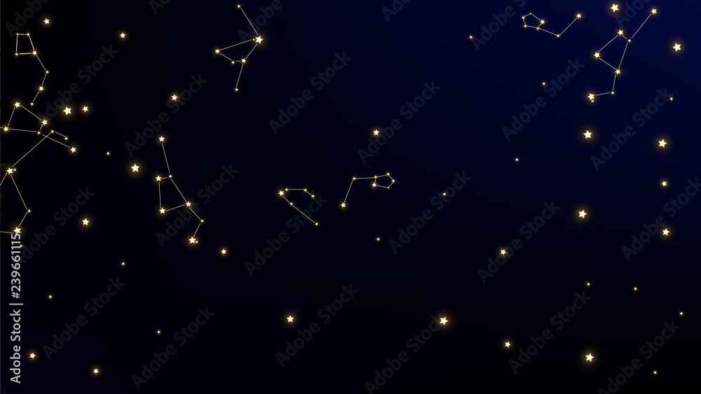Constellation Map. Mystic Cosmic Sky with Many Stars. Night Galaxy Pattern. Astronomical Print. Vector Space Stars Background.