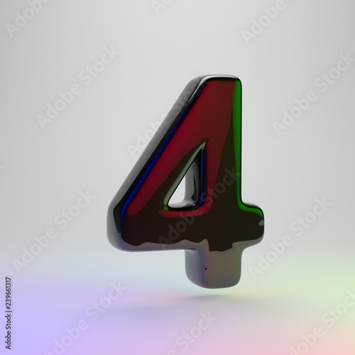 3d number 4. Black font with red, green and blue lights reflection