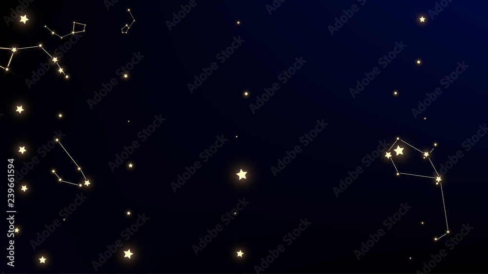 Constellation Map. Astronomical Print. Dark Galaxy Pattern. Beautiful Cosmic Sky with Many Stars. Vector Constellation Pattern.
