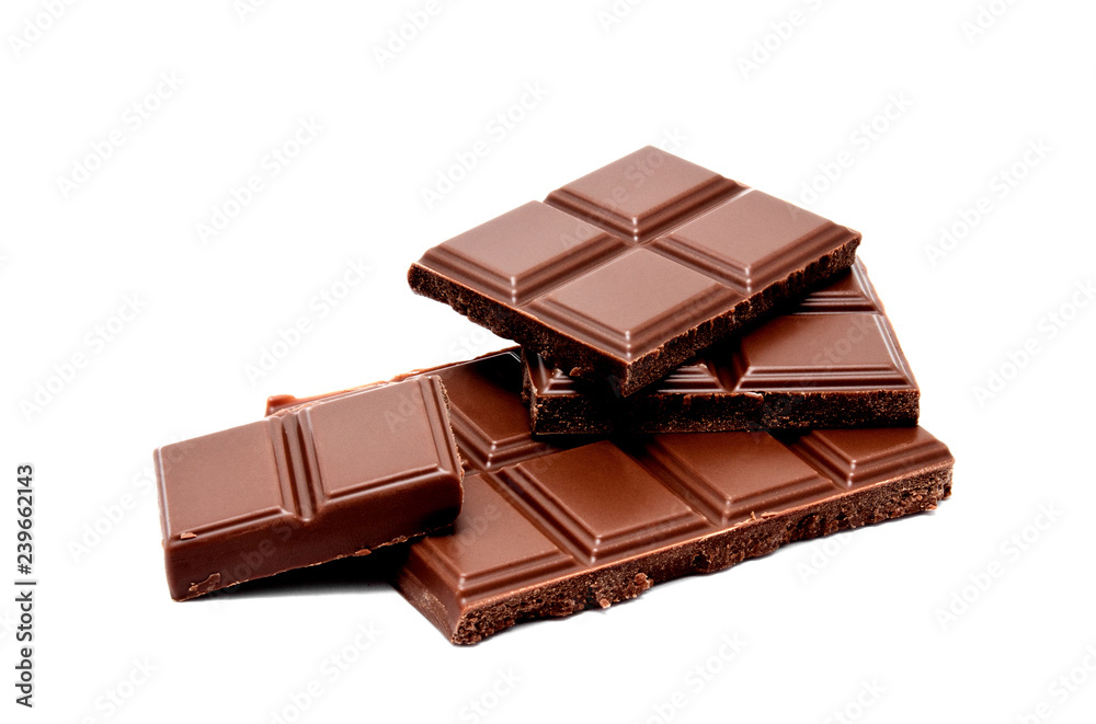 Dark milk chocolate bars stack isolated on a white Dark milk chocolate bars stack isolated on a white