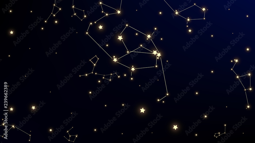 Constellation Map. Night Galaxy Pattern. Magic Cosmic Sky with Many Stars. Astronomical Print. Vector Stars Background.