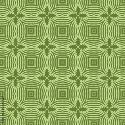 Seamless square pattern from mint geometrical abstract ornaments on a dark green background. Vector illustration can be used for textiles, wallpaper and wrapping paper