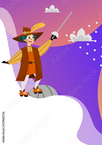 Happy Columbus Day poster spanish sailor with sword