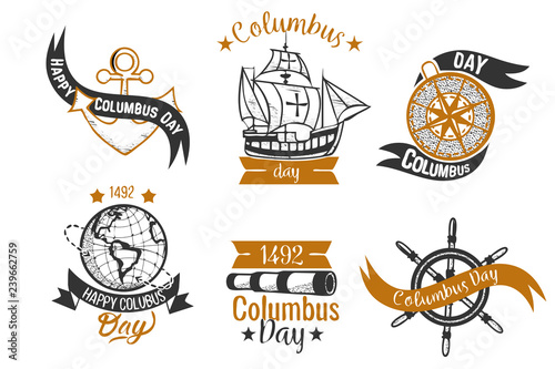 Happy Columbus Day logo sign flat set
