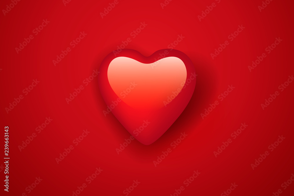 Valentine's heart. Decorative glowing heart with on red background, vector illustration