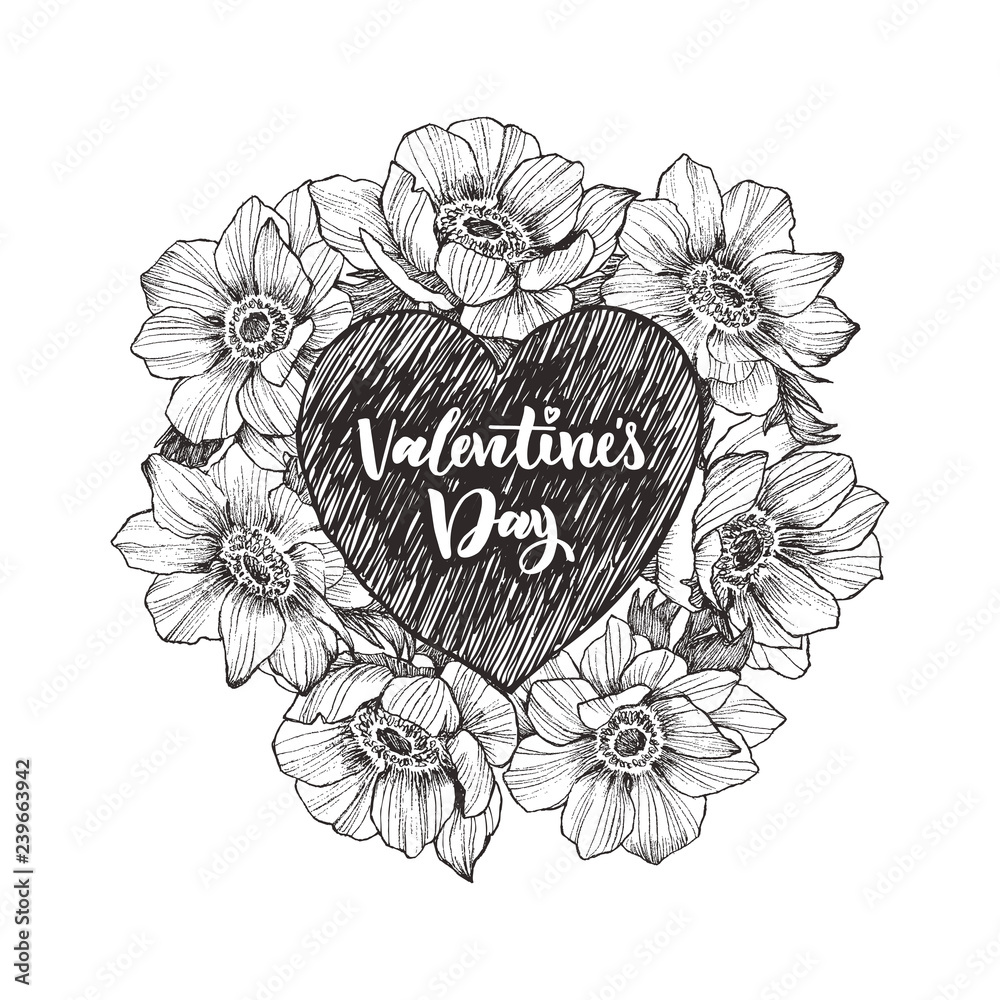 Fotografie Floral vector design frame with big heart