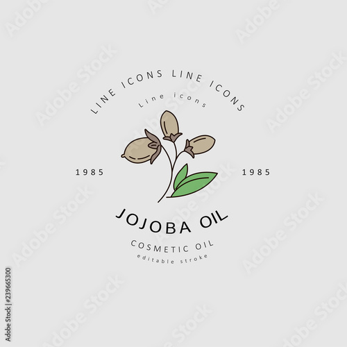 Vector icon and logo for natural cosmetics oil care dry skin. Editable outline stroke size. Line flat contour, thin and linear design. Simple icons. Concept illustration. Sign, symbol, element.