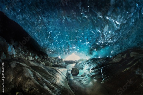 glacier cave of blue ice Dombay Karachay-Cherkessia Russia