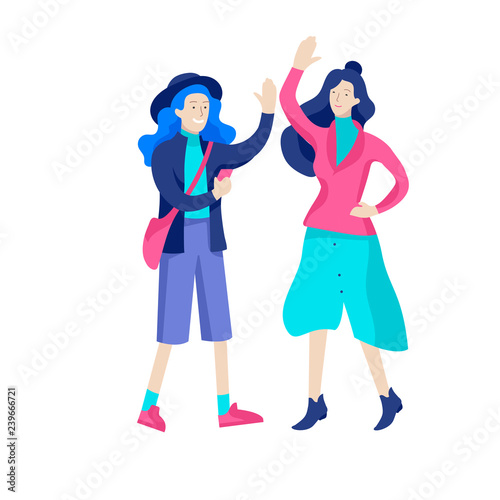 Vector people character walking on the street in autumn or winter clothes, friends and couples. Colorful Group of male and female flat cartoon characters