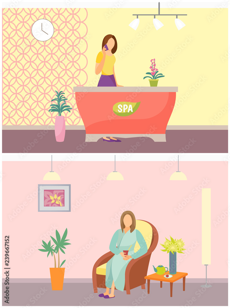 Spa Salon Reception and Resort Relaxation Vector Spa Salon Reception and Resort Relaxation Vector