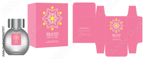 Packaging design, Label on cosmetic container with pink luxury box template and mockup box. illustration vector.	