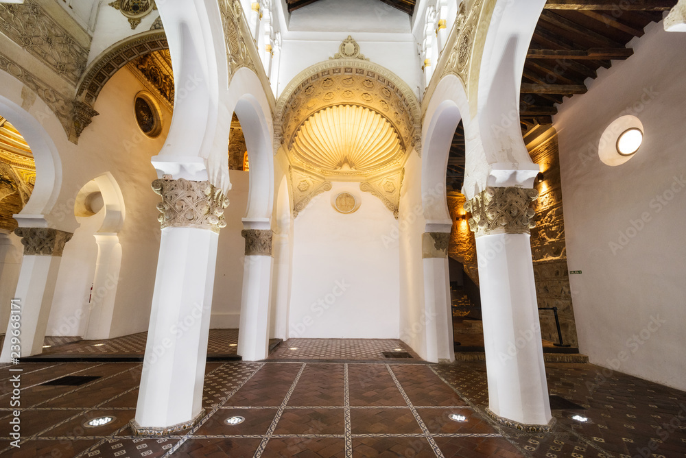 Interior Synagogue of Santa Maria la Blanca in Toledo, Spain.