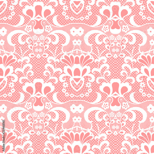 White lace seamless pattern with flowers, Vintage pattern.