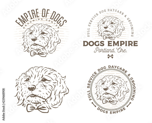 Set of dog grooming logo and emlems isolated on white background. Vector illustration.