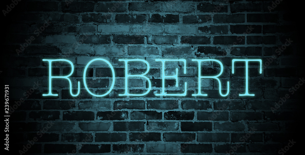 first name Robert in blue neon on brick wall StockIllustration Adobe