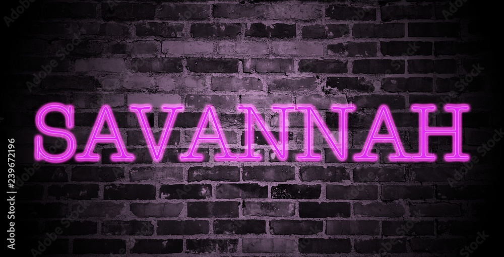 Obraz premium first name Savannah in pink neon on brick wall