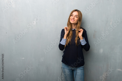 Telemarketer woman with headphones