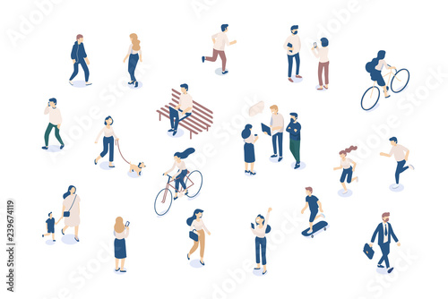 Vector Isomeric people set isolated on white. Male and female characters. Flat isometric illustration.