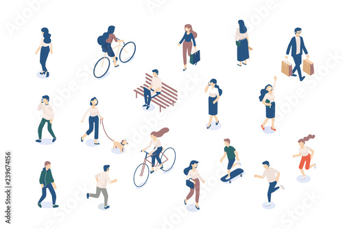 Vector Isomeric people set isolated on white. Male and female characters. Flat isometric illustration.