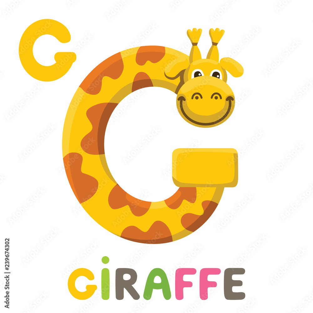 G is for Giraffe. Letter G. Giraffe, cute illustration. Animal alphabet