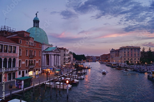 Grand Canal and Santa Lucia train station at twilight, Venice, Italy