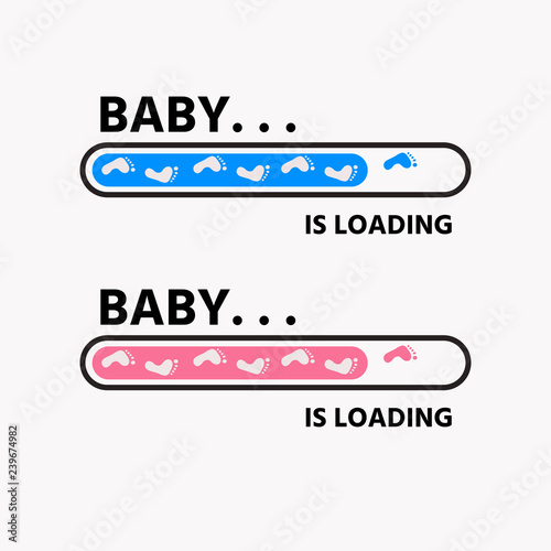 Baby girl and boy is Loading and kid footprints  with download bar. Vector for t-shirt design, poster, card, baby decoration
