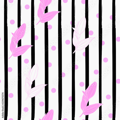 Pink lilium buds & polka dot repeat pattern. Great for wallpaper, packaging, backgrounds, invitations.