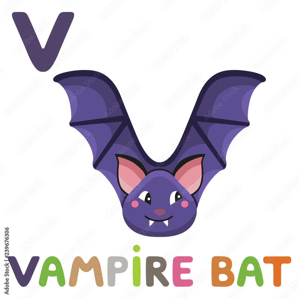 V is for Vampire bat. Letter V. Vampire bat, cute illustration. Animal  alphabet. Stock Vector | Adobe Stock