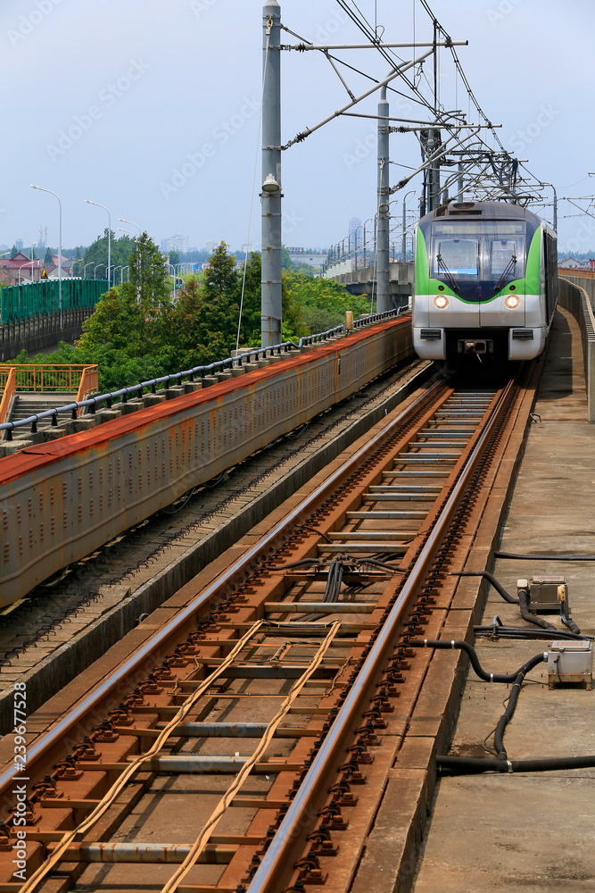 Fototapeta premium Trains run on rails