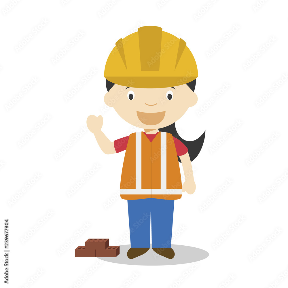 Cute cartoon vector illustration of a builder. Women Professions Series