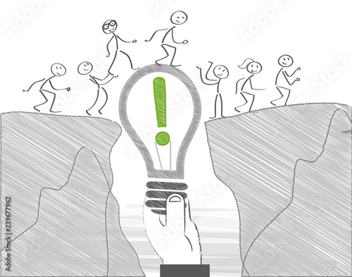 Teamarbeit und Leadership - Mitarbeiter überqueren zusammen ein Hindernis