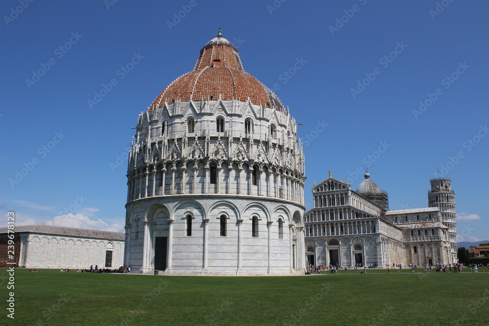 View Baptistery of San Giovanni in Piazza dei Miracoli, main square in Pisa Tuscany, Italy