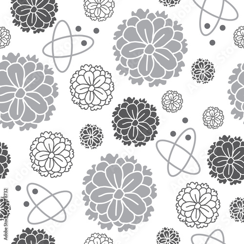 Zinnia Flowers-Flowers in Bloom seamless repeat pattern Background in Black and White