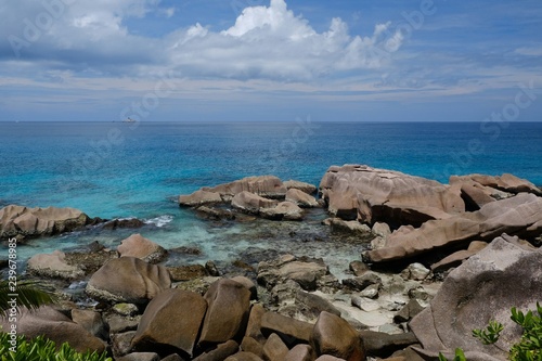 Granite Rocks and Indian Ocean, La Digue island, Seychelles