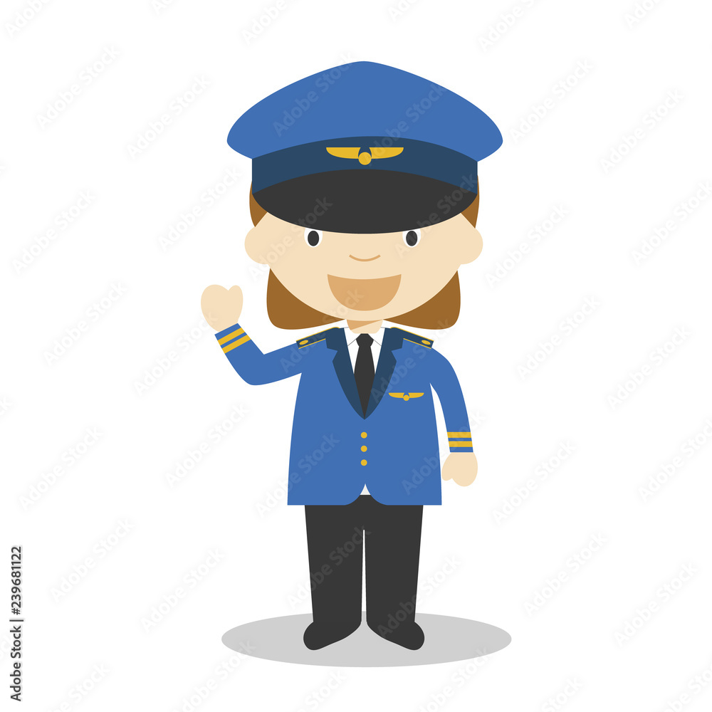 Cute cartoon vector illustration of a pilot. Women Professions Series