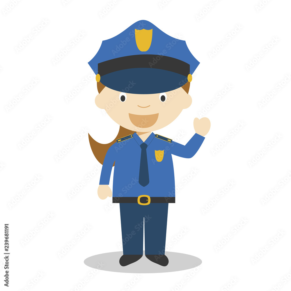 Cute cartoon vector illustration of a policewoman. Women Professions Series
