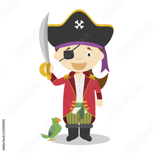 Cute cartoon vector illustration of a pirate. Women Professions Series