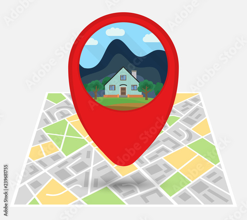 Map of an imaginary city with point on the map
