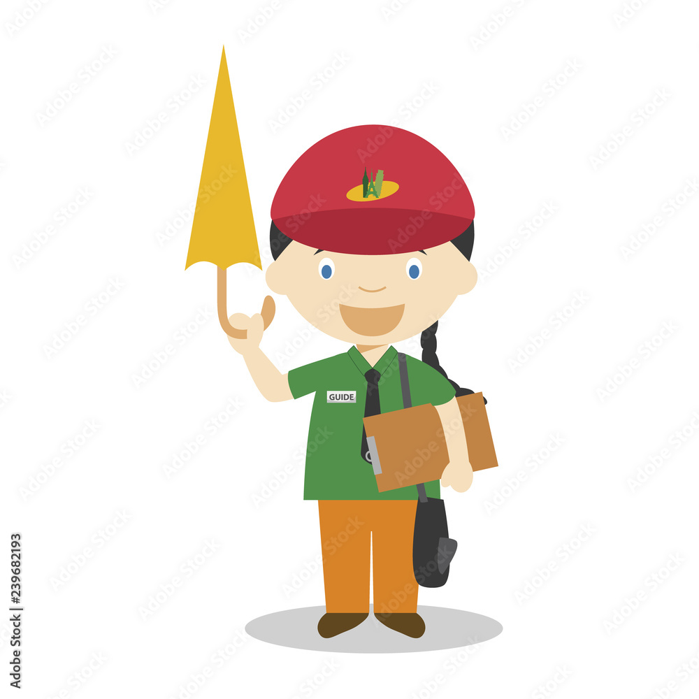 Cute cartoon vector illustration of a touristic guide. Women Professions Series