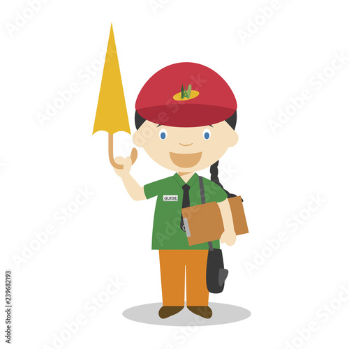 Cute cartoon vector illustration of a touristic guide. Women Professions Series