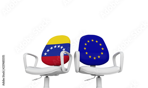 Venezuela and Europe business chairs. Internationl relationship concept. 3D Rendering photo